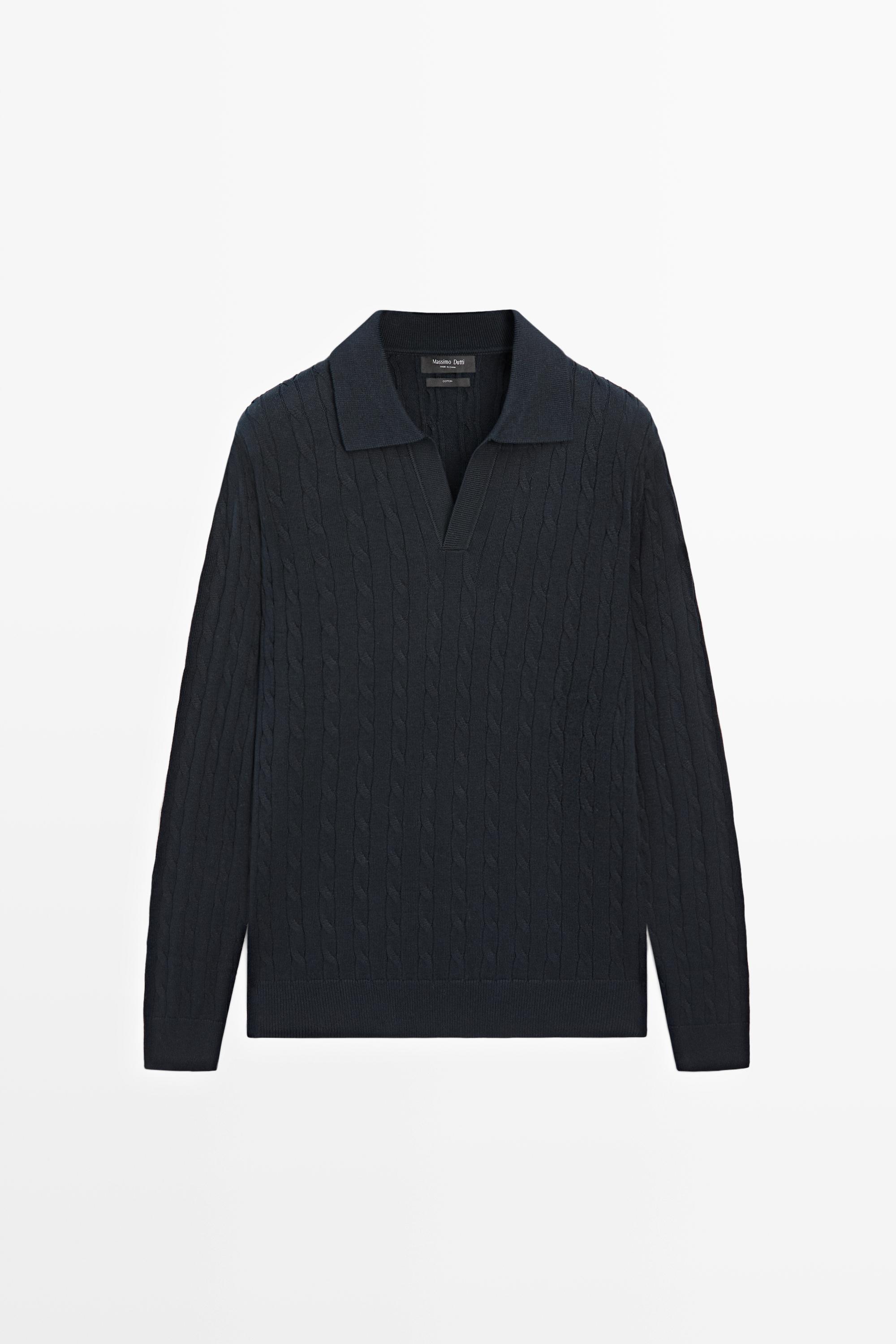 Pull polo en maille tressée 100 % coton